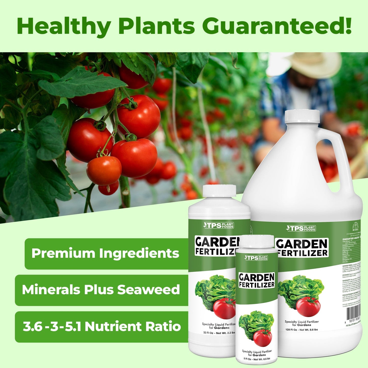 Garden Fertilizer product package shown with plants