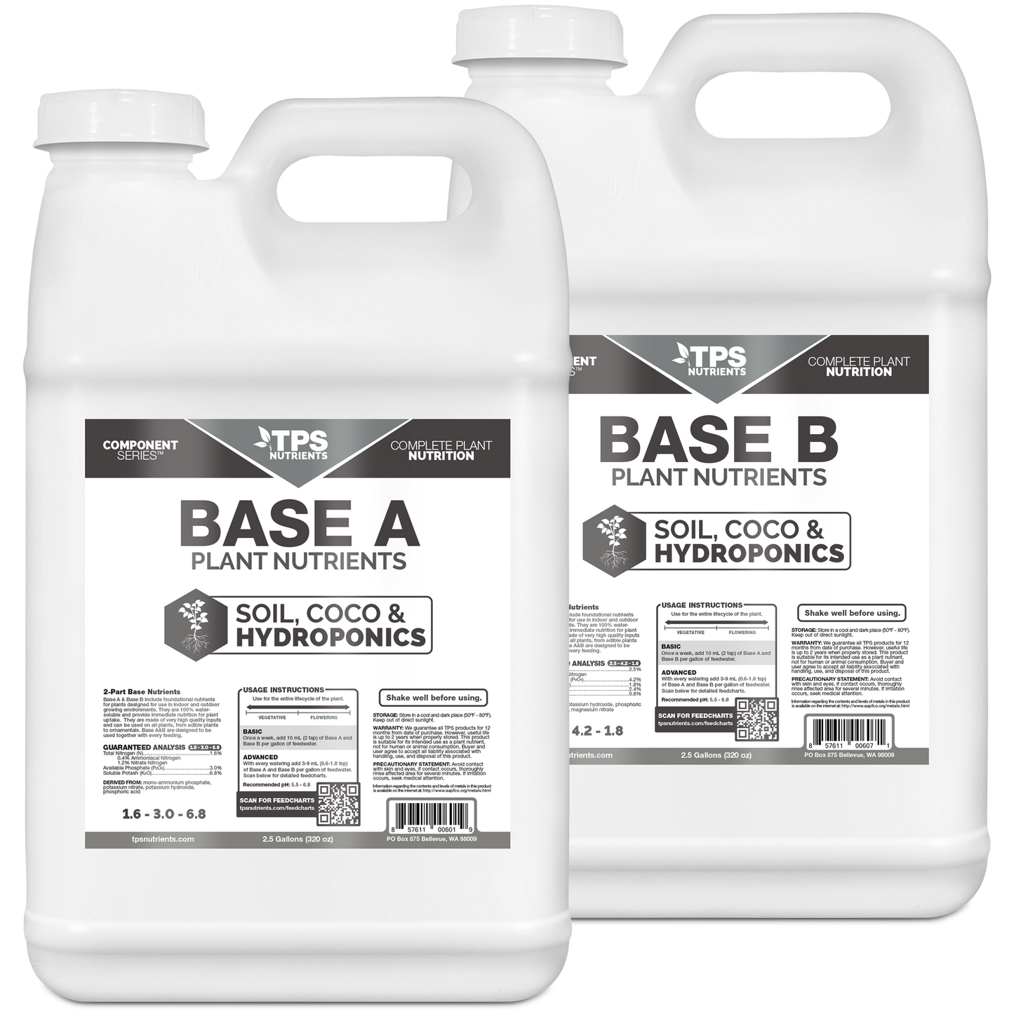 TPS Plant Foods Base A+B Plant Nutrients 2.5 gallon product package
