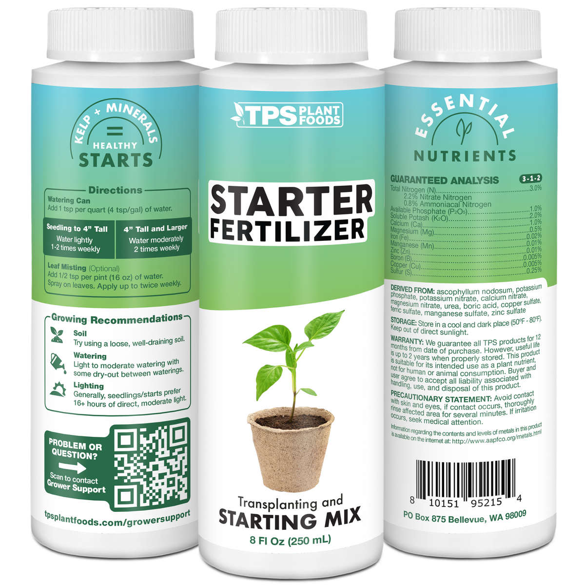 Starter Fertilizer product package shown with plants