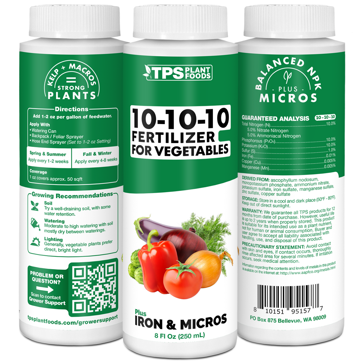 10-10-10 for Vegetables product package shown with plants