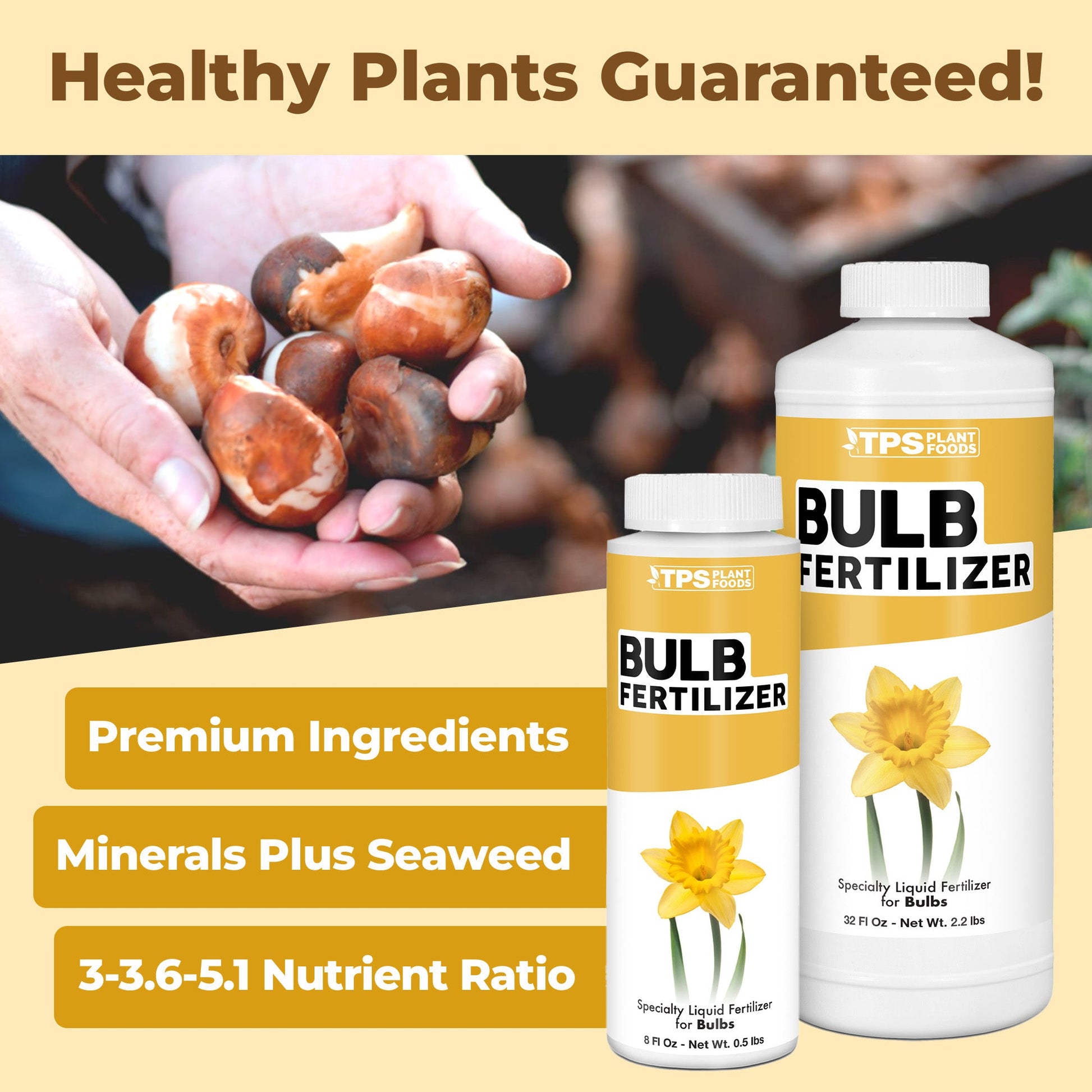 Bulb Fertilizer product package shown with plants
