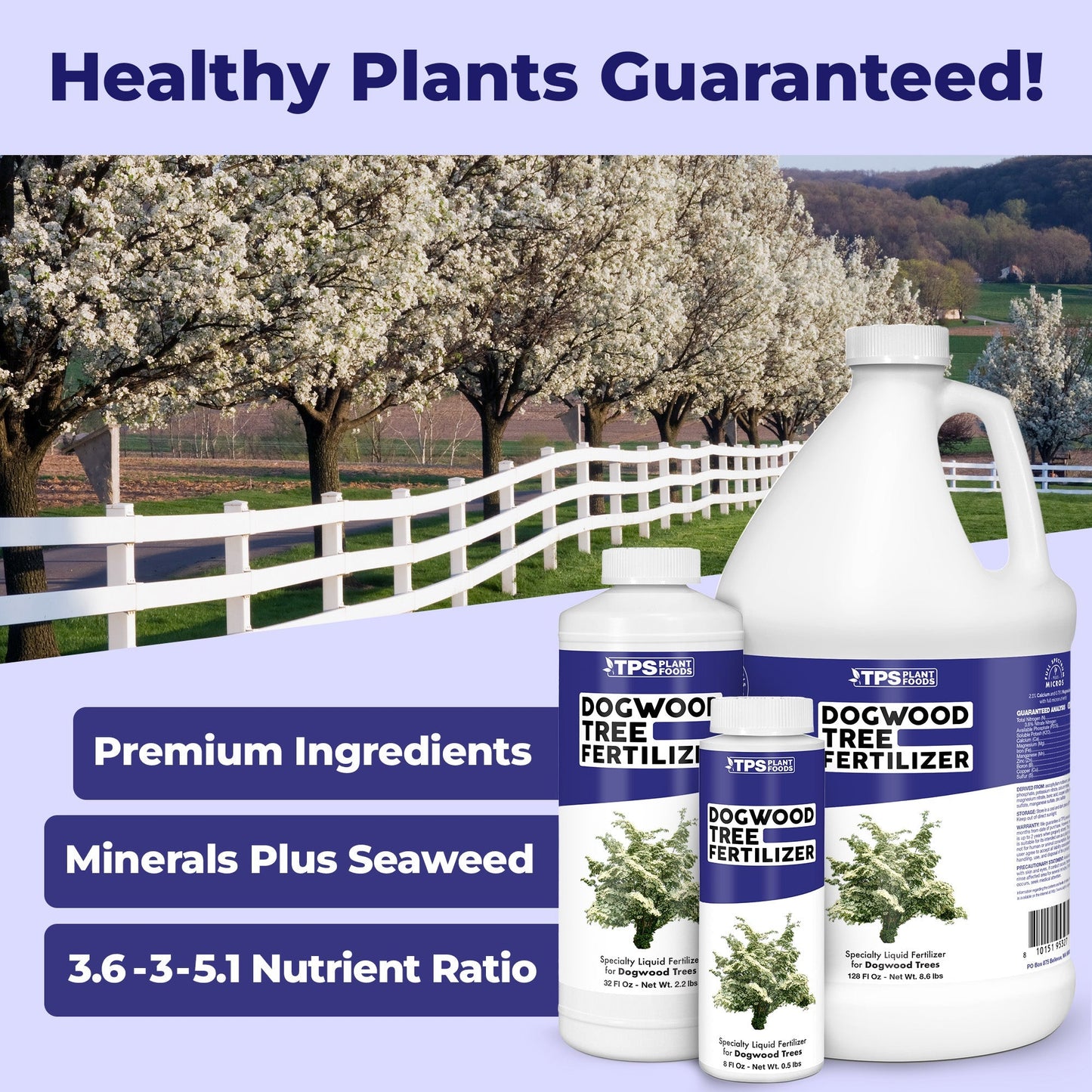 Dogwood Tree Fertilizer product package shown with plants