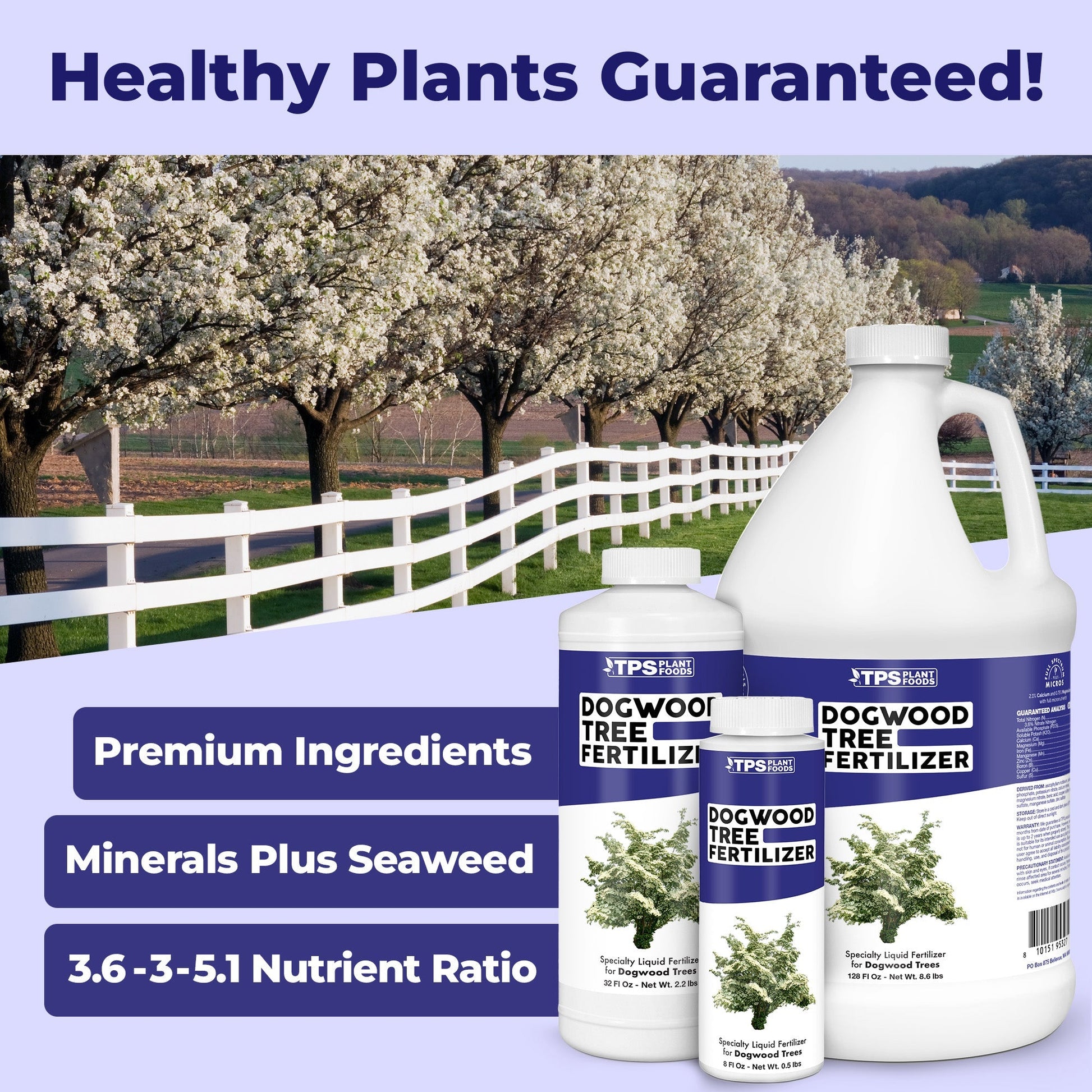 Dogwood Tree Fertilizer product package shown with plants