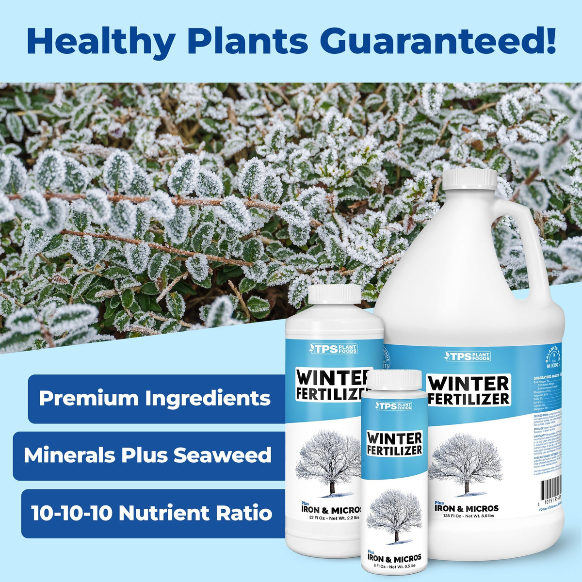 Winter Fertilizer product package shown with plants