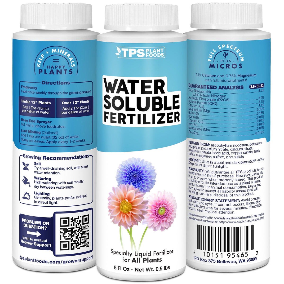 TPS Water Soluble Fertilizer 3.6-3-5.1 formula, ingredients and plants care details [tri-wrap]