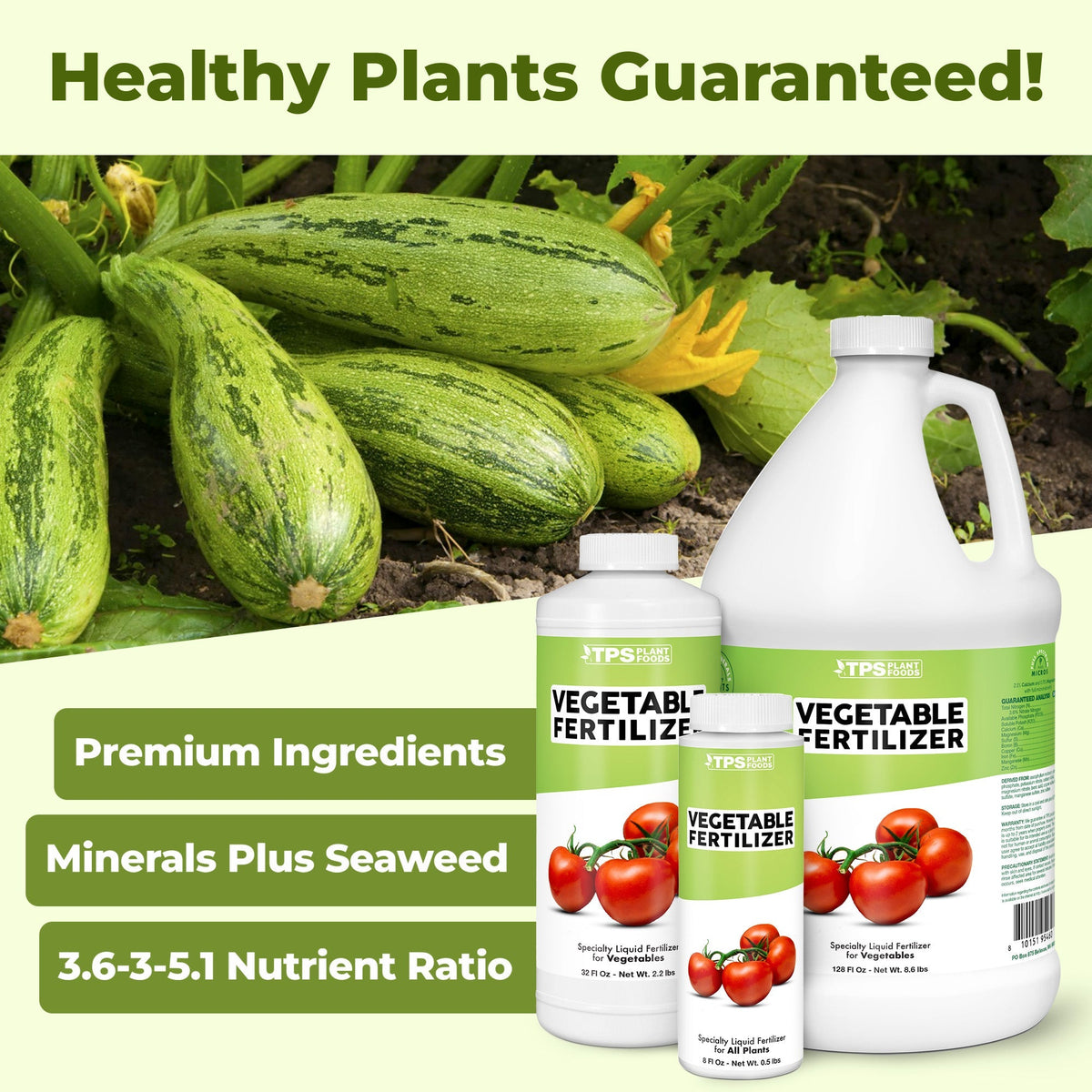 Vegetable Fertilizer product package shown with plants