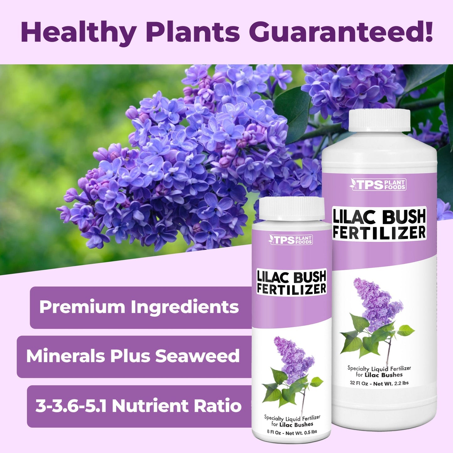 Lilac Bush Fertilizer product package shown with plants