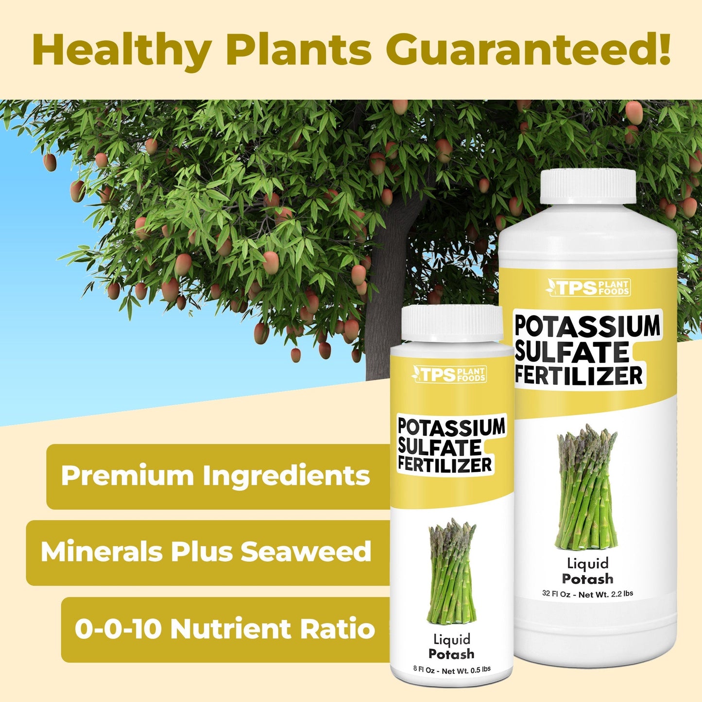 Potassium Sulfate Fertilizer product package shown with plants