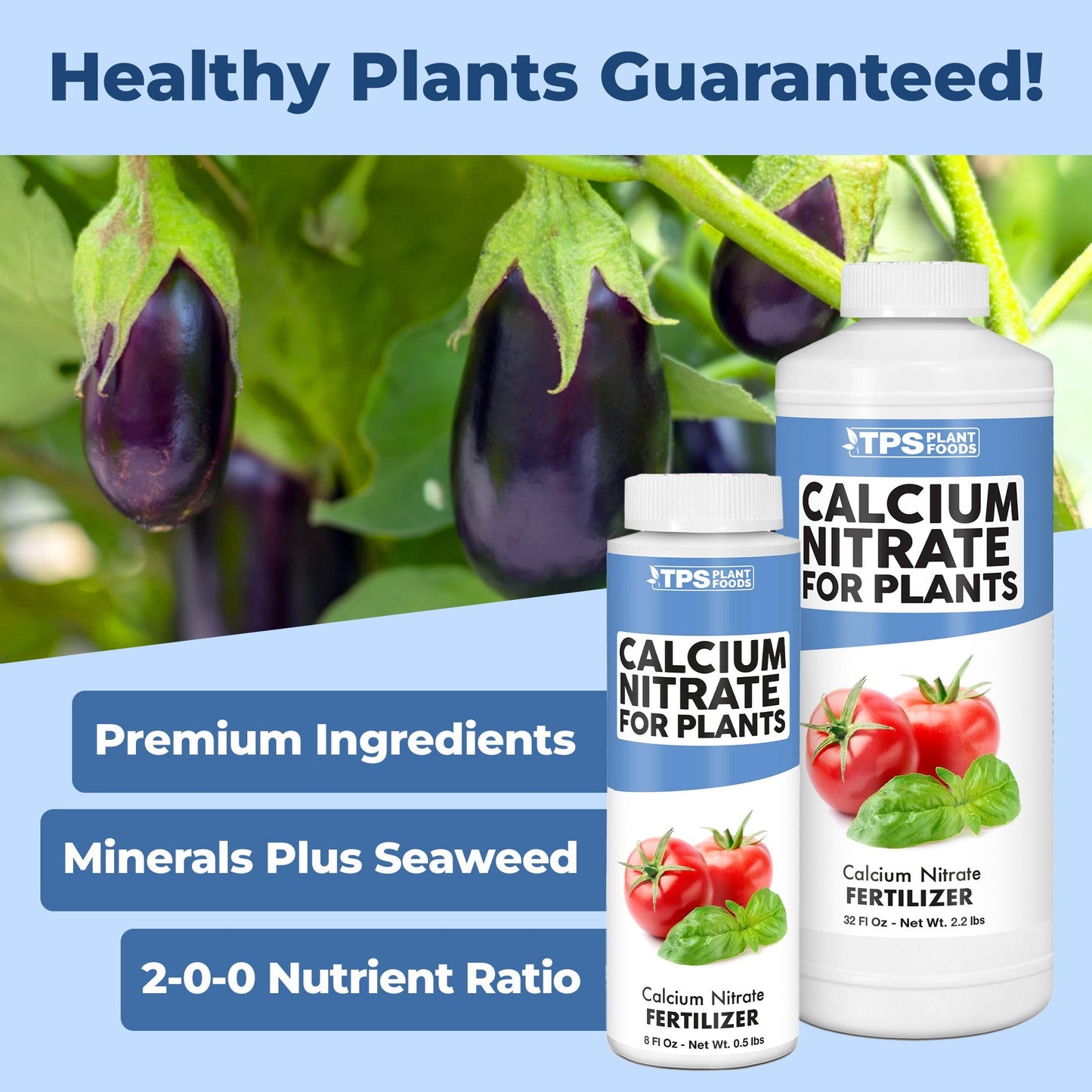 Calcium Nitrate product package shown with plants