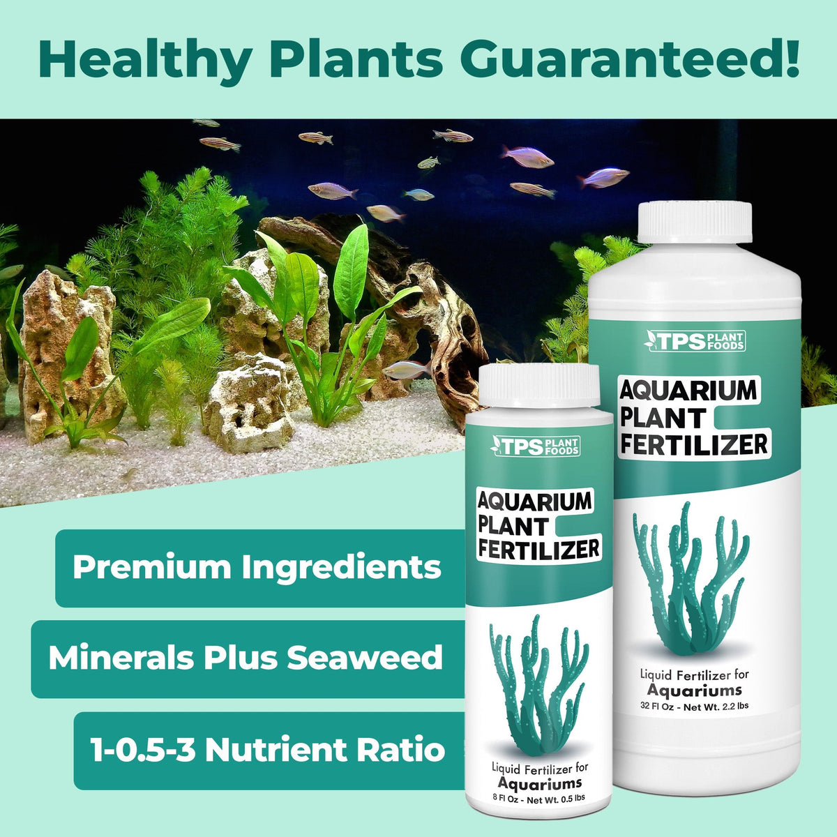 Aquarium Plant Fertilizer product package shown with plants