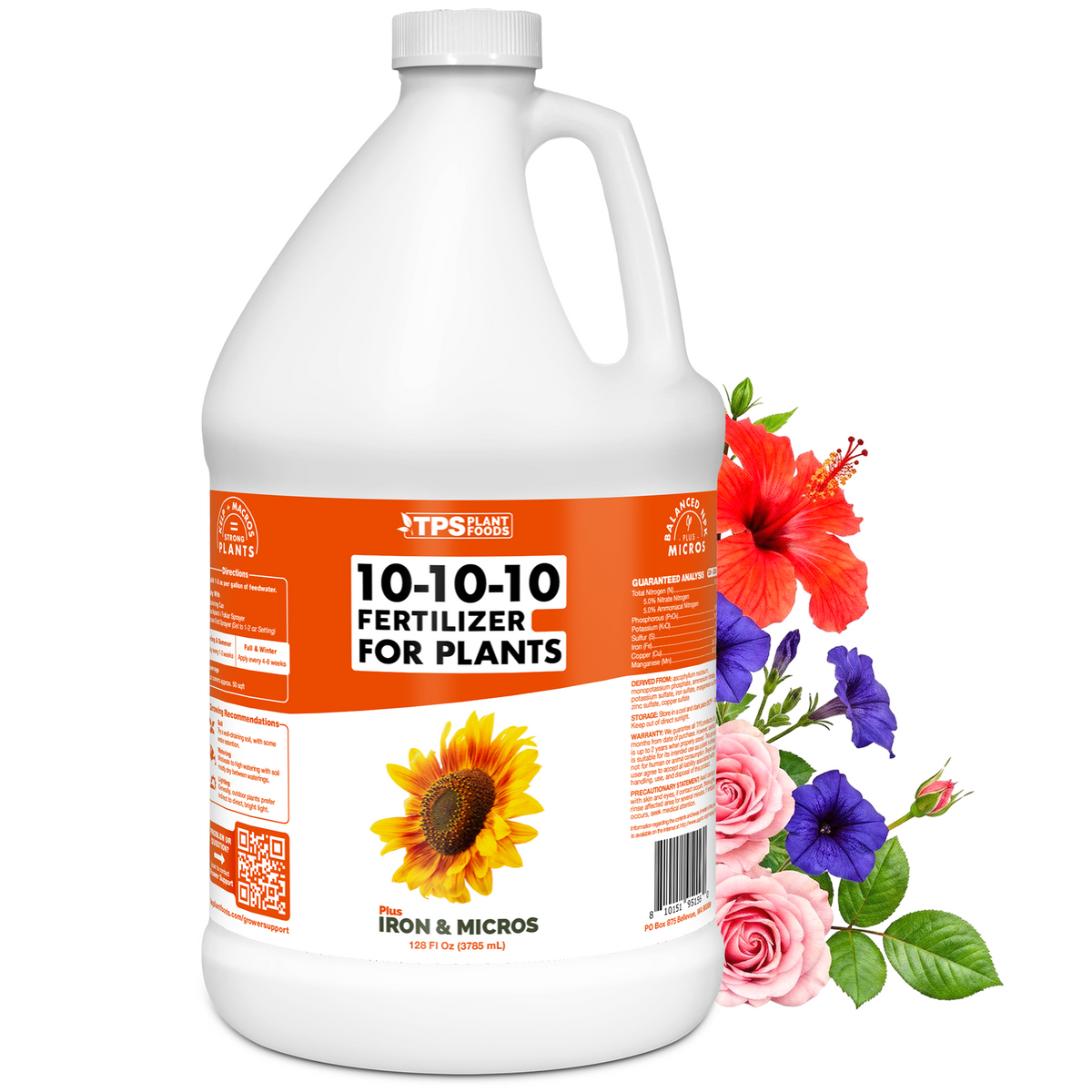 TPS Plant Foods 10-10-10 for Plants liquid fertilizer, 1 gallon bottle, 128 oz bottle [wrap]