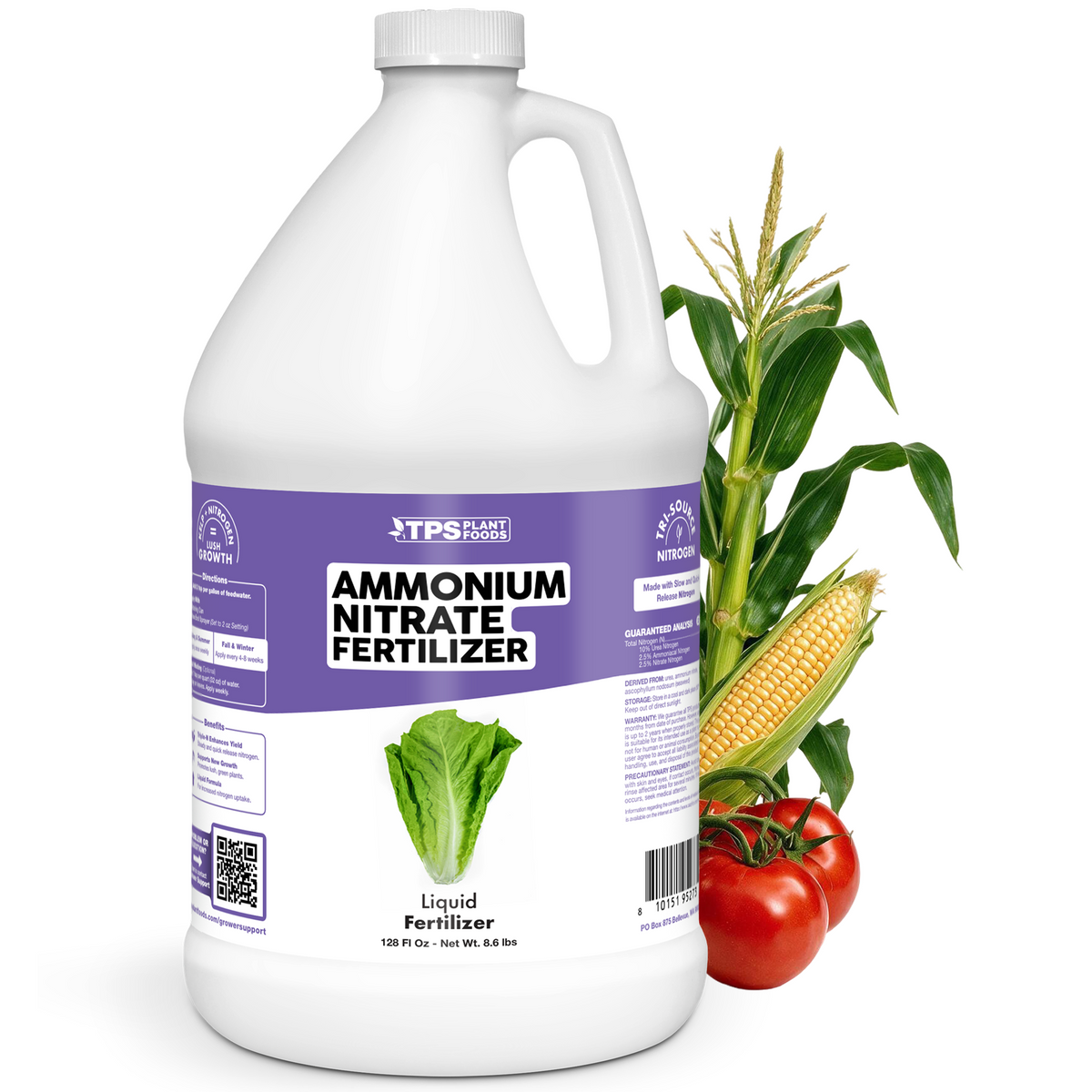 TPS Plant Foods Ammonium Nitrate Fertilizer 15-0-0, 1 gallon bottle, 128 oz bottle [wrap]