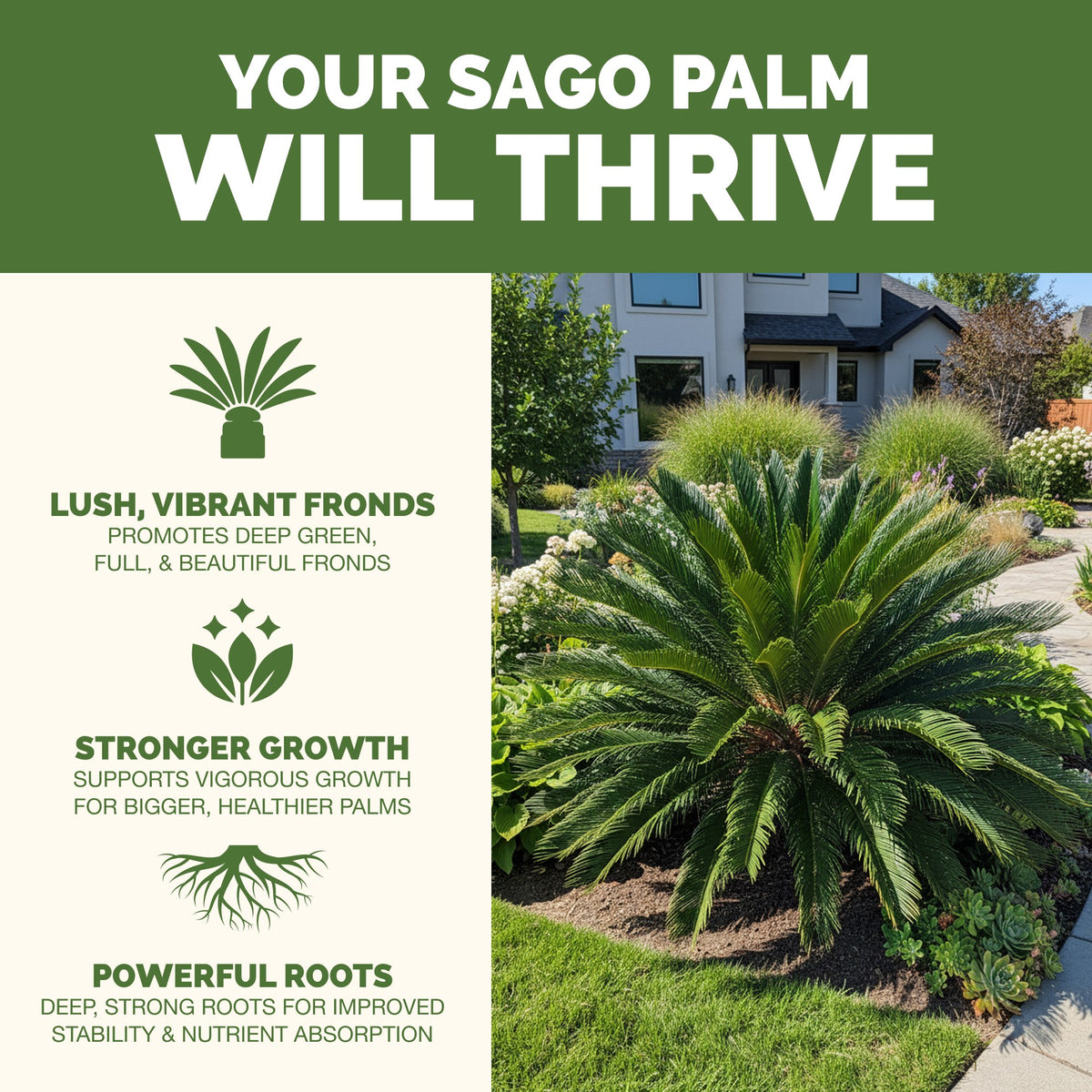 Why sago palm thrive on TPS Sago Palm Fertilizer: fuller, greener growth, vibrant foliage and strong roots