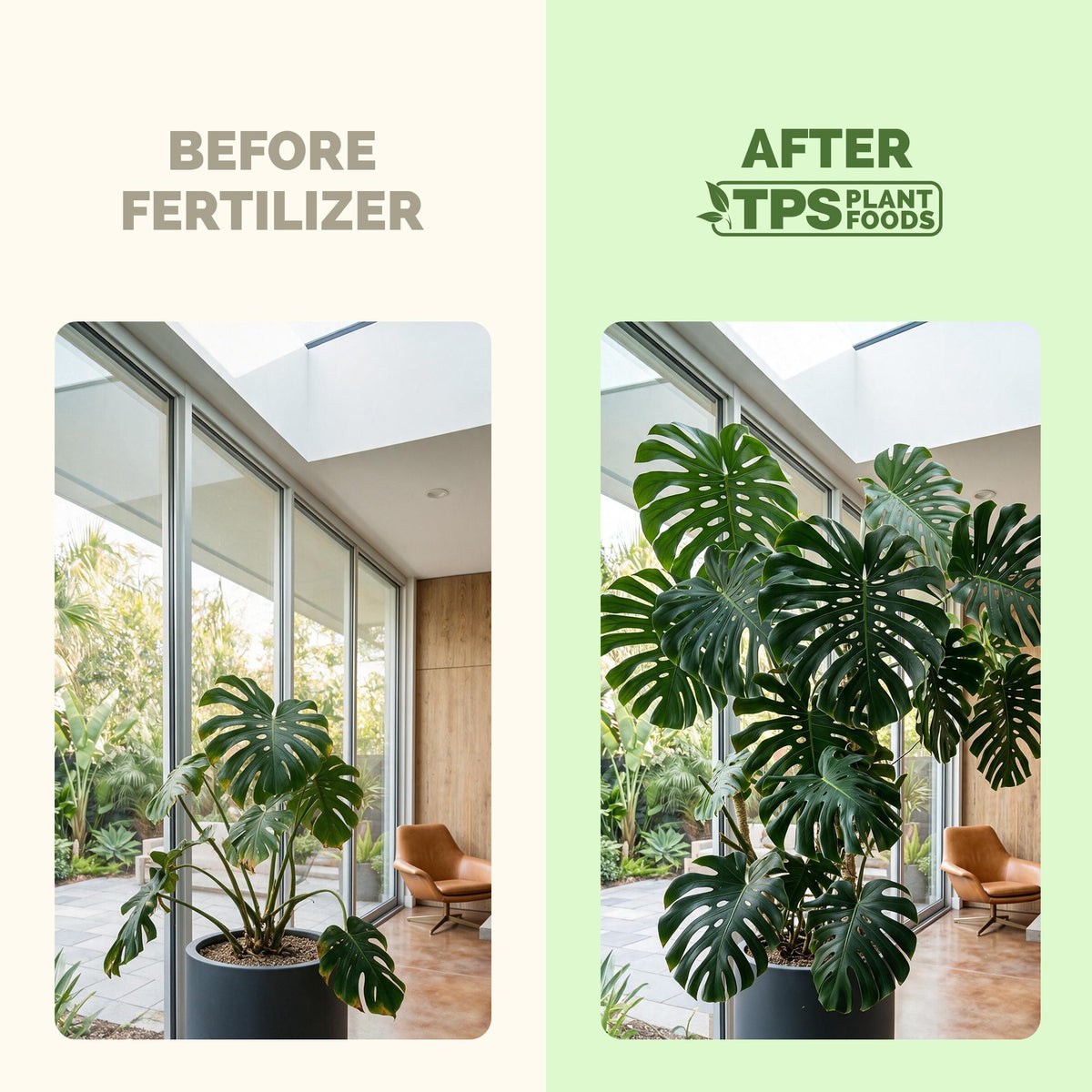 Plants before and after TPS Instant Plant Food: fuller, greener growth [results]