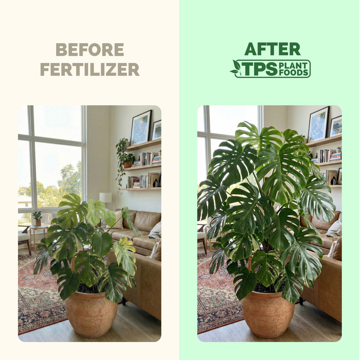 TPS Monstera Plant Food vs other fertilizers: gentle 3-1-2 NPK, tailored monstera nutrition, kelp and micronutrients