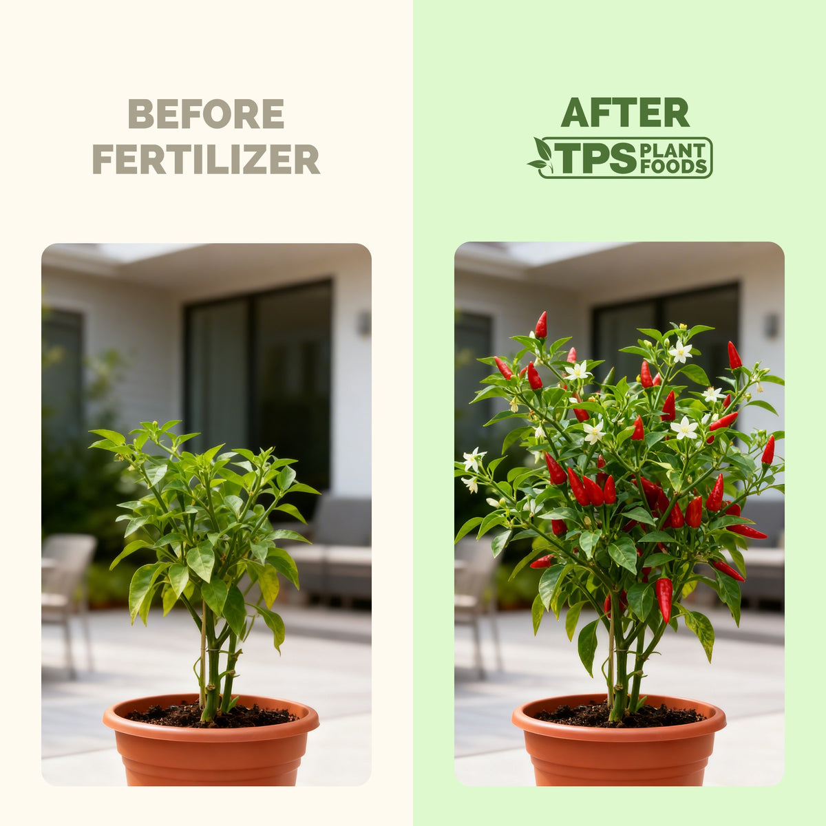 Pepper before and after TPS Pepper Fertilizer: bigger harvests