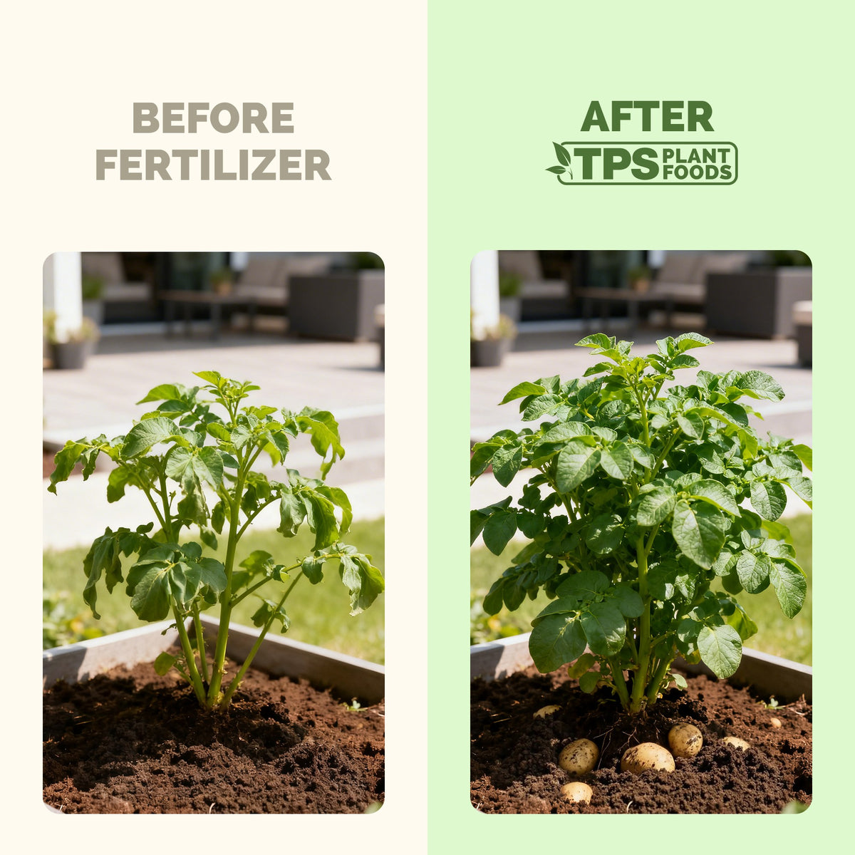 Potato before and after TPS Potato Fertilizer: bigger harvests