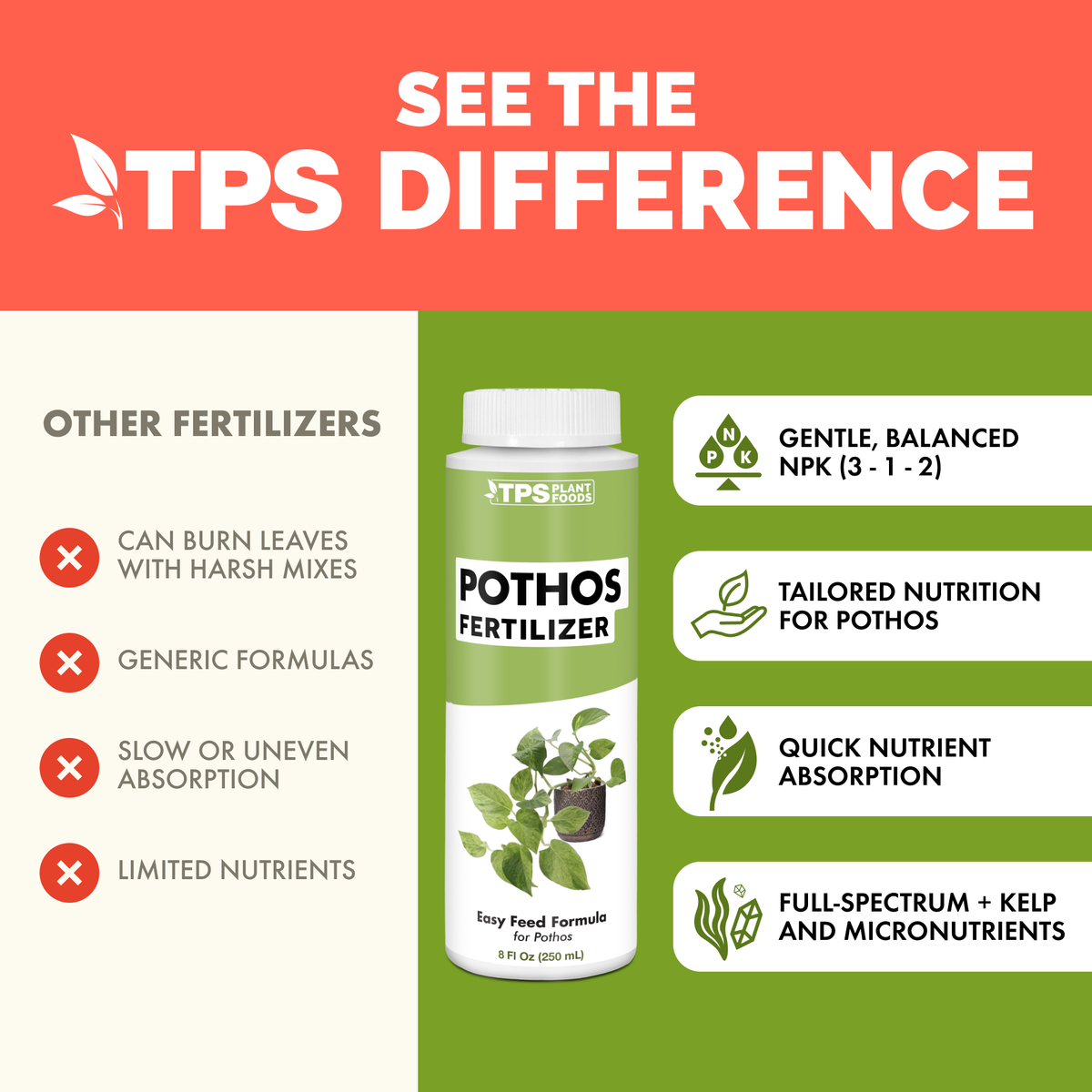 Pothos before and after TPS Pothos Fertilizer: fuller, greener growth