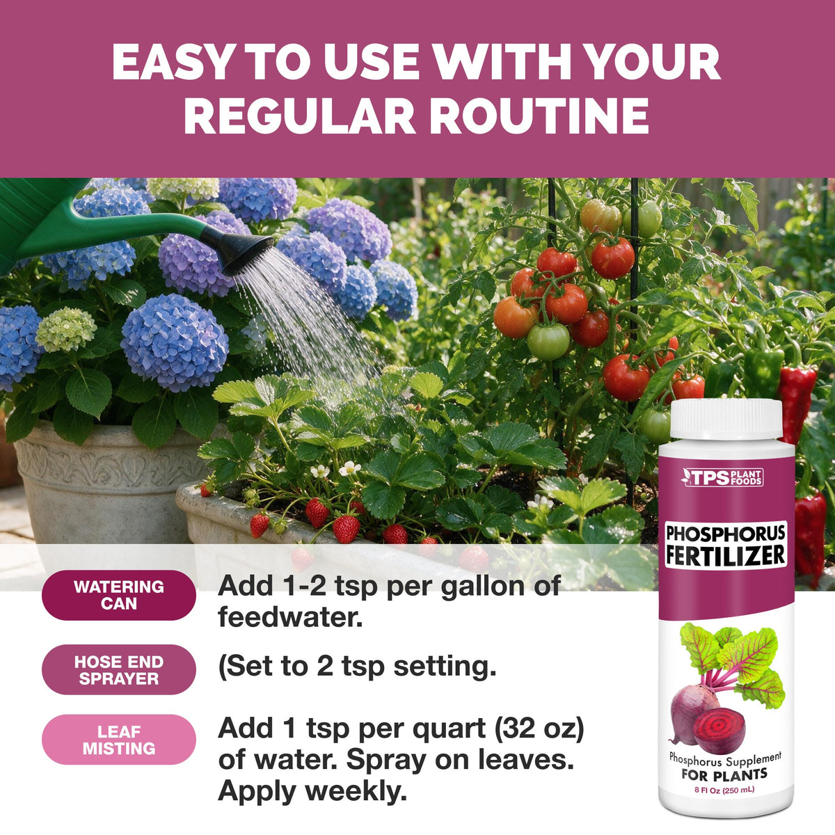 Feeding plants with TPS Phosphorus Fertilizer mixed into a watering can [how-to]