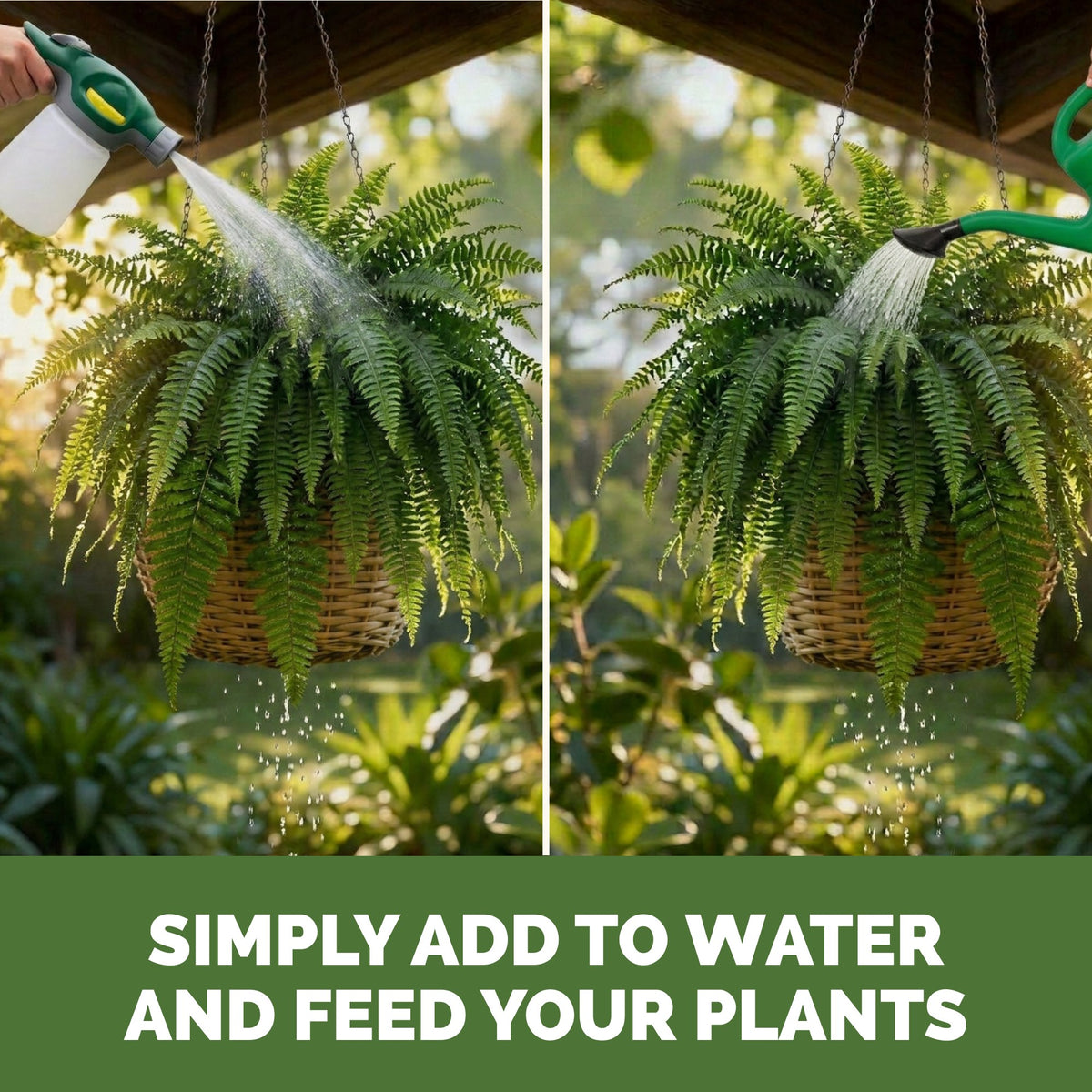 Feeding plants with TPS Hanging Basket Plant Food by watering can or hose-end sprayer