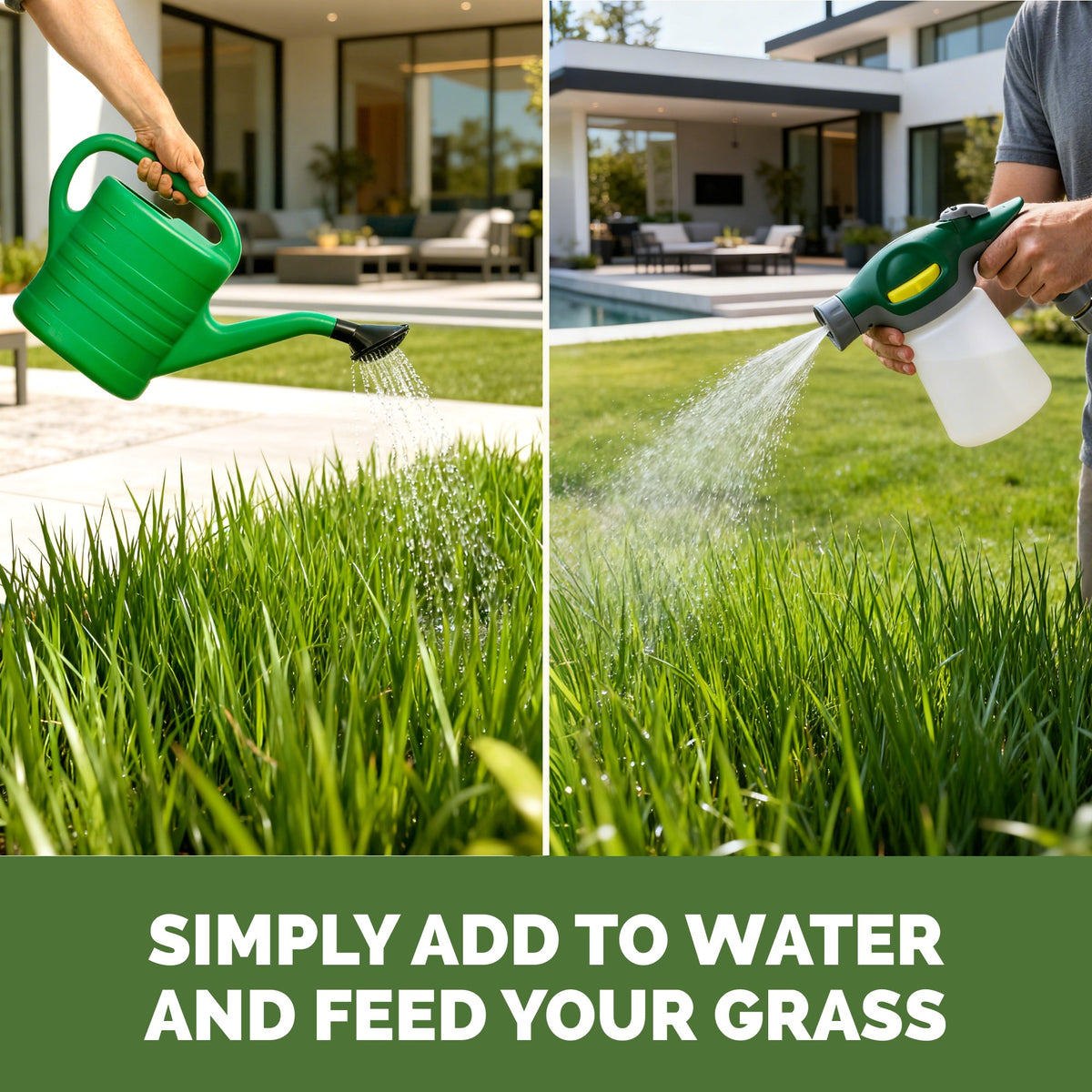 Feeding lawns with TPS Lawn Fertilizer by watering can or hose-end sprayer