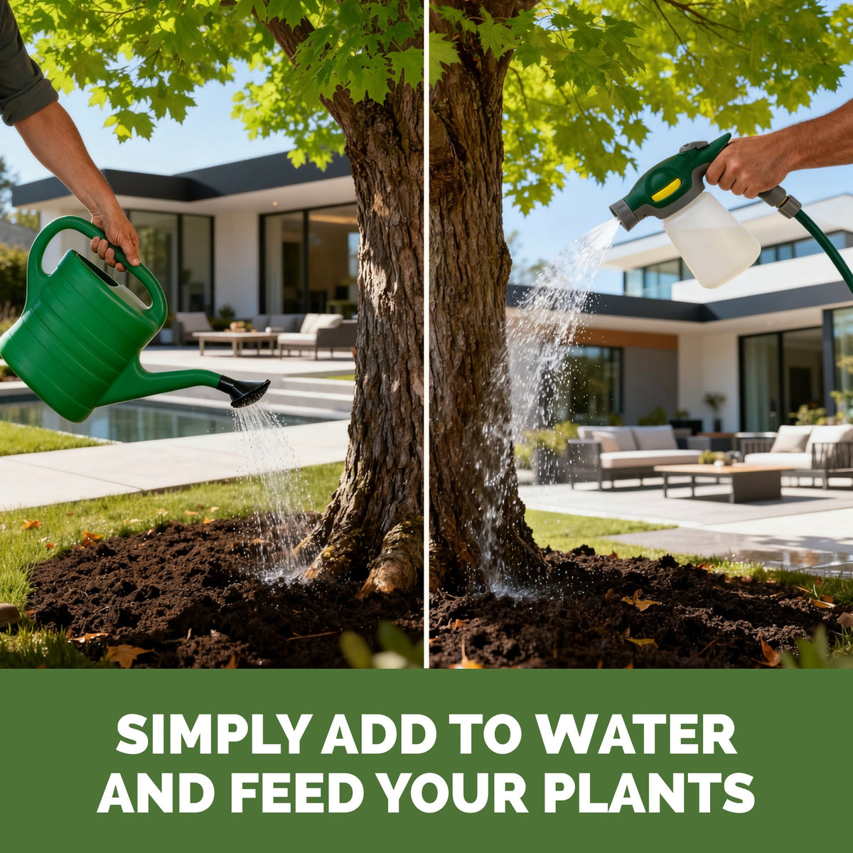 Feeding maple tree with TPS Maple Tree Fertilizer by watering can or hose-end sprayer
