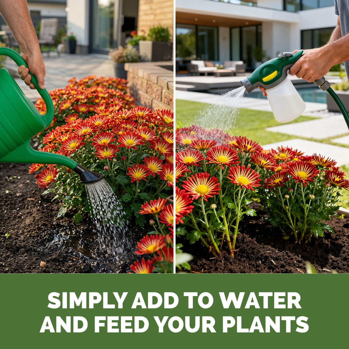 Feeding mum with TPS Mum Fertilizer by watering can or hose-end sprayer