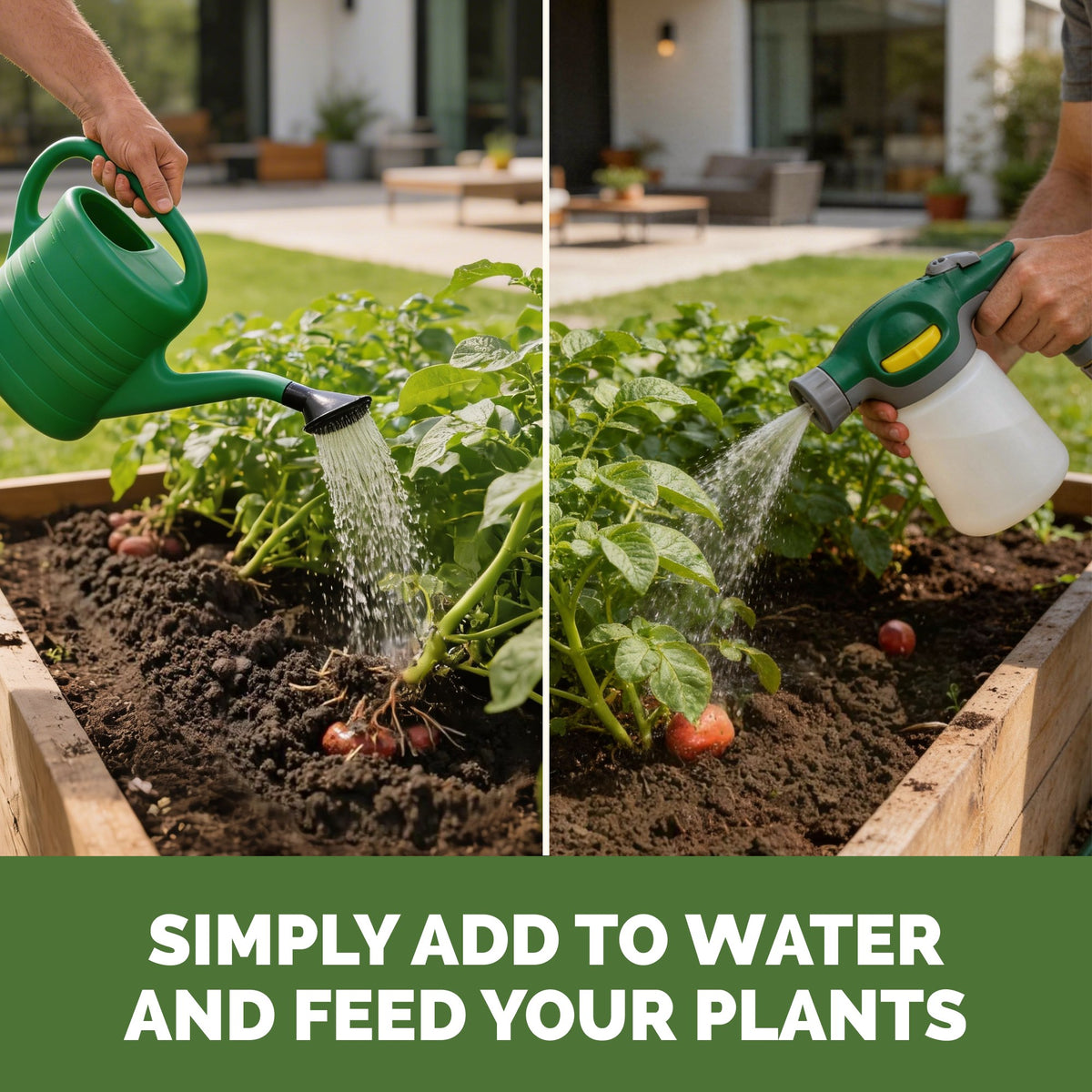 Feeding potato with TPS Potato Fertilizer by watering can or hose-end sprayer