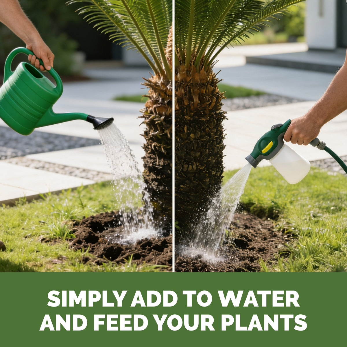 Feeding sago palm with TPS Sago Palm Fertilizer by watering can or hose-end sprayer