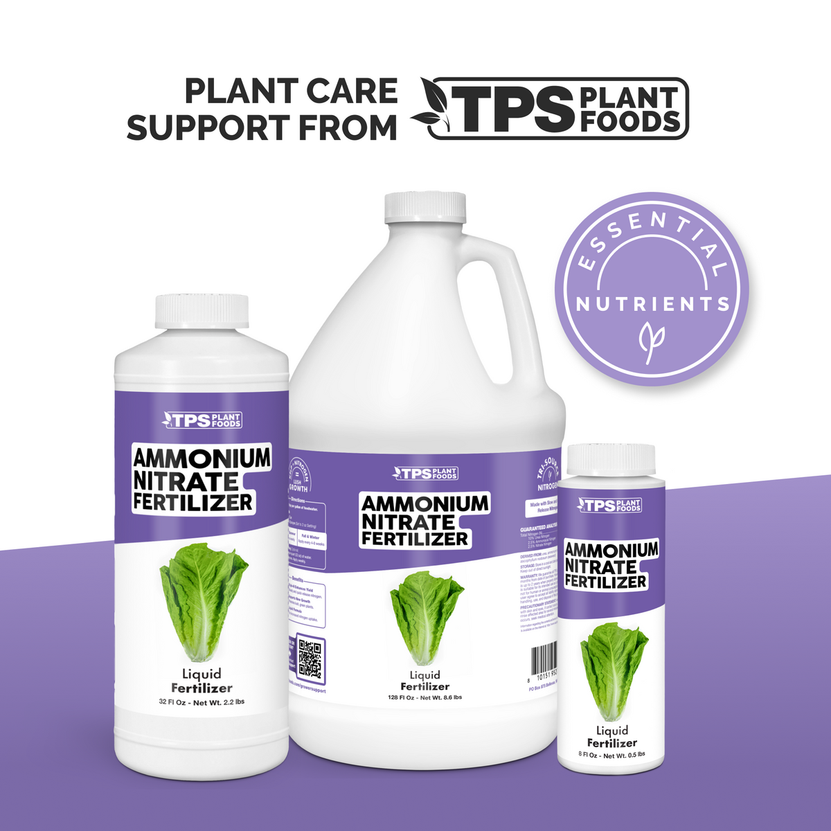 TPS Ammonium Nitrate Fertilizer 8 oz bottle showing front label, directions (2 tsp per gallon) and guaranteed analysis [other]
